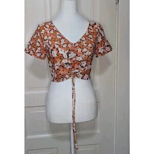 Cider Floral Crop Top Ruched Boho Festival Women's ES NWT Zip(911)